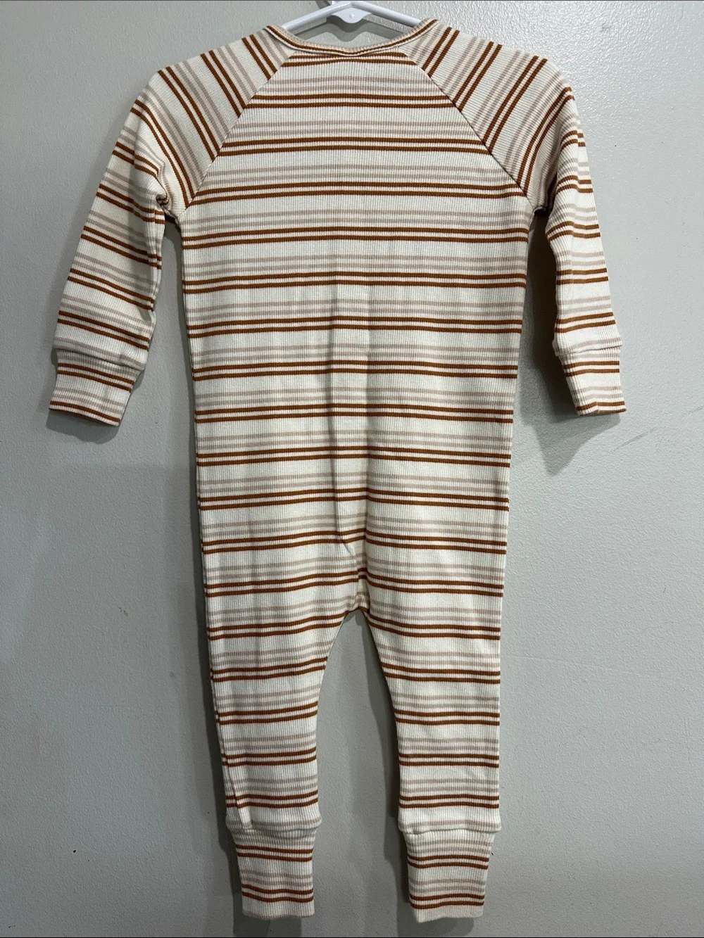 NWT Rylee + Cru Organic Cotton Ribbed Romper 12-18M Cinnamon Oat Stripe